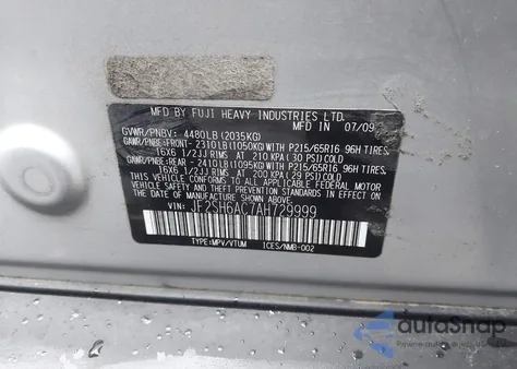 2010 Subaru Forester 2.5X z USA, uszkodzony, nr VIN JF2SH6AC7AH729999